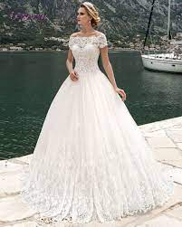Loverxu Vestido De Noiva Short Sleeve Lace Wedding Dresses 2016 Appliques Boat Neck A Line Vintage Wedding Dresses Custom Wedding Dress Ball Gown Wedding Dress