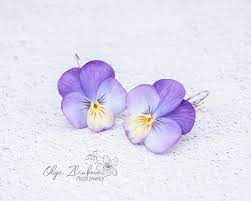 Pansy Earrings Hand Painted Earrings Wedding Earrings With Etsy Pansies Viola Flower Polymer Flowers