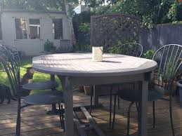 Ikea Lacko Chairs Orla Kiely Tealight Holder Table Painted In Cuprinol Silver Copse Outdoor Decor Painted Table Outdoor Tables