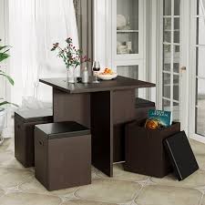 Table sets art van, kitchen table sets argos. Must Have 5 Piece Compact Dining Table Set With Storage Ottomans Space Saving Kitchen Dining Room Set With Square Table For Small Spaces Espresso From Anysun Accuweather Shop