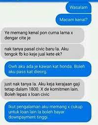 Katakanlah anda idamkan honda civic berharga rm 108,165 (dengan sst), maka tahap kemampuan anda untuk membeli kereta ini (secara kasarnya) ialah harga kereta / 12 bulan = pendapatan kasar; Gaji Rm1 800 Takkan Takleh Beli Honda Civic The Reporter