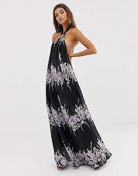 Parcourez la rubrique robes trapèze pour femme. Asos Design Robe Longue Trapeze Dos Nu A Motif Bande De Fleurs Asos