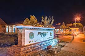 Lushpix value rf royalty free. Welcome To Mississippi Visitor Center Rest Area Sign At Night Photograph By Alex Grichenko