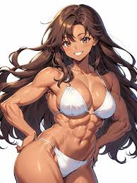 生成AI】AIイラスト一覧：水着・ビキニ姿の筋肉娘 その3 こんがり日焼け筋肉娘 – Refusella
