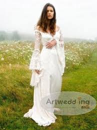 Pin By Emberlyn Clark On Work In Progress Celtic Wedding Dress Pagan Wedding Dresses Bell Sleeve Wedding Dress