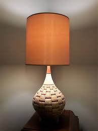 Mid Century Table Lamp Basket Weave Design Teak Wood Base Etsy In 2020 Mid Century Lamp Mid Century Table Lamp Vintage Lamps