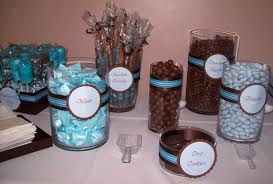 Blue Chocolate Brown Baby Shower Party Ideas Photo 2 Of 12 Baby Bear Baby Shower Baby Shower Candy Bear Baby Shower Theme