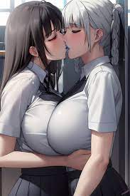 2girls ai generated bami clan (kakegurui) curvaceous curvy body  curvy female female focus female only hi res huge breasts ifornight jabami  yumeko kakegurui kissing lips long hair momobami kirari