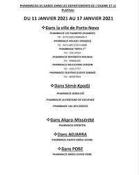 Pour les articles homonymes, voir 13e régiment. Benin Liste Des Pharmacies De Garde Dimanche 17 Janvier 2021