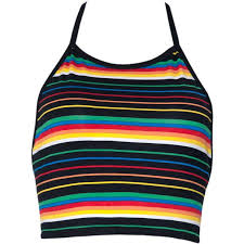 Black And White Striped Crop Tank Top Lewi Halter Crop In Black Rainbow Stripe By Motel Summer Halter Tops White Striped Crop Top Crop Tops Polyvore