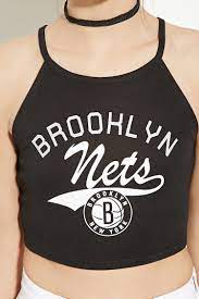 Forever 21 Synthetic Brooklyn Nets Cropped Cami In Black White White Lyst