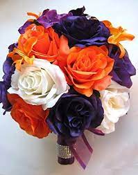 (10% off) add to favorites. Amazon Com 17 Pcs Wedding Silk Flower Bouquet Bridal Package Purple Plum Orange Lily Decorations Centerpieces Rosesanddreams Home Kitchen