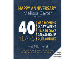 40 Year Work Anniversary Gift 40 Year Anniversary Etsy Work Anniversary Gifts Work Anniversary Employee Appreciation Gifts