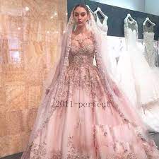 2016 Pink Luxury Wedding Dresses Crystal Beads Sheer Neck Appliques Bridal Gowns Luxury Wedding Dress Unconventional Wedding Dress Wedding Dresses