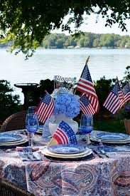 A Patriotic Table With Red White And Liberty Blue 4th Of July Liberty Blue Patriotic Decorations