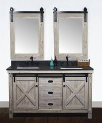 Bathroom sinks serve a great purpose when it comes to hands and face washing. 60 Rustic Solid Fir Barn Door Style Double Sinks Vanity With Limestone Housetie