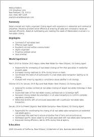 Real estate agent resume examples. Closing Agent Resume Template Best Design Tips Myperfectresume