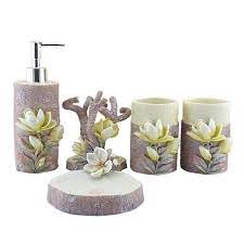 First, straighten up the vanity with sink accessories: Delicate Vivid Artificial Flower Magnolia Flower Resin Bathroom Accessory Set Unique Resin Toothbrush Holder Holder 14 Accessories Directoryaccessories Nissan Aliexpress