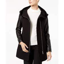 Calvin Klein Faux Leather Sleeve Jacket 209 Liked On Polyvore Featuring Outerwear Jackets Black Ca Leather Sleeve Jacket Leather Sleeve Coats For Women