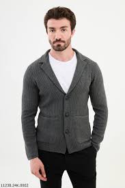 Men's Gray Textured Knit Blazer-Style Cardigan Sweater. – HolloMen