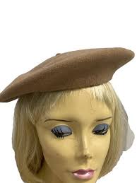 Vintage Dayne Brown Velvet Beret Hat with Bow Accent New York Original