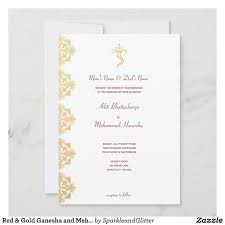 Red Gold Ganesha And Mehndi Indian Wedding Invitation Zazzle Co Uk Indian Wedding Invitation Cards Indian Wedding Invitations Wedding Invitations