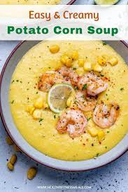 Easy Creamy Potato Corn Soup With Shrimp Recipe Healthy Soup Recipes Easy Soup Recipes Healthy Lunch Recipes Healthy