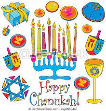Hanuká, hanuca, chanuca, hanukah, ḥănukkāh, chanuka, hanucá (pt); Chanuka Glucklich Menorah Bunte Umgeben Geschenke Dreidels Spass Geldmunzen Canstock
