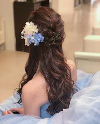 marina yamaguchi on instagram シンデレラみたいなやわらかいブルードレス とてもお似合いでした 品を残してまとめた可愛らしさ強めのハーフアップ 当日は生花 でした セット ウェディング ヘアスタイル ウェディングヘア ウエディング ヘア