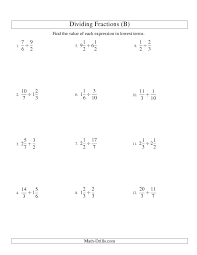 Fractions Worksheet Dividing And Simplifying Fractions With Some Mixed Fractions B Fractions Worksheets Fractions Dividing Fractions