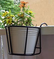 Window boxes and outdoor planters. Buy Green Gardenia Iron Railing Planter Round Basket With Metal Pot White White Online At Low Prices In India Amazon In