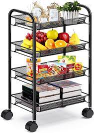 Maybe you would like to learn more about one of these? Amazon Com 4 Tier Mesh Wire Rolling Cart Multifunction Utility Cart Metal Kitchen Storage Cart With 4 Wire Baskets Lockable Wheels For Home Office Kitchen By Pipishell Black Office Products