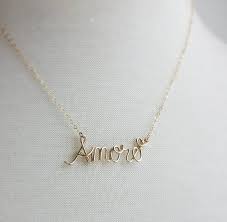 14k Gold Amore Necklace Paris Themed Gift Handcrafted Custom Word With 14 To 20 Inch Chain Metal Real Diamond Necklace Word Necklace Love Necklace
