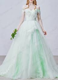 Is020 Fairy Mint White Off Shoulder Princess Tulle Wedding Dress Green Wedding Dresses Ball Gown Wedding Dress Colored Wedding Dresses
