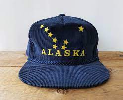 Vintage Alaska Corduroy Snapback Hat Rope Lined Gold Stars Flag Big Dipper Polaris Adjustable Souvenir Baseball Cap Ace Alaska Ballcap Gold Stars Snapback Hats Hats