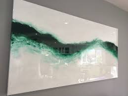 Excited To Share This Item From My Etsy Shop Emerald Green And White Wave Abstract Acrylic Resin Pai Resin Art Painting Beautiful Abstract Art Resin Painting