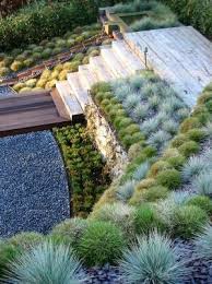 If you don't need a lawn, consider filling deep garden beds with dense plantings of native shrubs and grasses, traversed by winding paths. Australian Gardens Search On Indulgy Com Front Yard Landscaping Design Sloped Backyard Sloped Garden