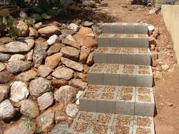 Escalier De Jardin En Parpaings De Beton Gris Et Gracier Concasse Pour Une Deco Moderne Escalier De Jardin Bloc De Beton Escalier Exterieur