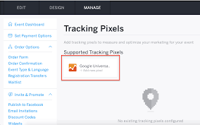 Screenshot Highlighting The Google Universal Analytics Button In The Tracking Pixels Menu On The Manage Page Pixel Social Media Analytics
