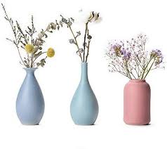 Amazon Com Colorful Ceramic Flower Vase Set Of 3 Elegant Decorative Flower Vase For Home Decor Living R Flower Vases Decoration Flower Vases Blue Flower Vase