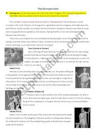 Brief Introduction On The Olympian Gods Esl Worksheet By