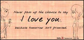 So, if you're waiting for tomorrow tomorrow is never promised, so love and appreciate the people who are in your life. Never Pass Up The Chance To Say I Love You Because Tomorrow Isn T Promised Daily Inspirational Love Quotes At Dailylovequotes Co Uk