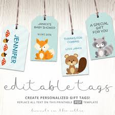 Using the free water bottle label maker, you can create endless combinations of designs to match your theme. Woodland Baby Shower Labels Printable Gift Tag Template Hands In The Attic