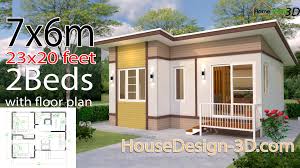 Filter split bedroom house plans. House Design 3d 7x6 Meter 23x20 Feet 2 Bedrooms Shed Roof House Design 3d