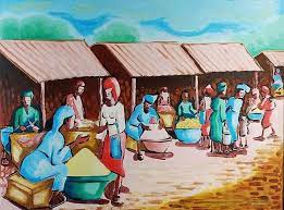 If you want to *buy this painting* then please write us on the comment section below. Market Scene By Olawale Babatunde One Point Perspective Room Drawings Painting