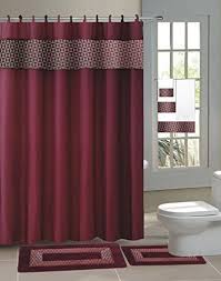 Fresco Burgundy Modern 15piece Bathroom Accessory Set 2 Bath Mats Shower Curtain 12 Fabric Co Brown Shower Curtain Burgundy Bathroom Teal Bathroom Accessories
