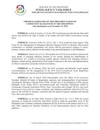 Latest humanitarian reports, maps and infographics and full document archive. Omnibus Guidelines On The Implementation Of Community Quarantine In The Philippines With Amendments As Of November 19 2020 Presidential Communications Operations Office