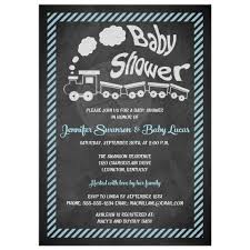 Baby Shower Invitation Chalkboard Toy Train Blue