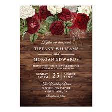 Burgundy Red White Rose Rustic Wedding Invite Zazzle Com Red And White Roses Red Rose Wedding Wedding Invitations Rustic