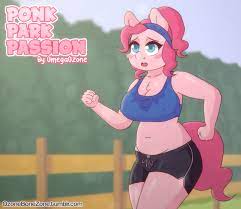 1723936 - suggestive, artist:omegaozone, pinkie pie, earth pony, anthro,  comic:ponk park passion, animated, belly button, big breasts, bouncing,  bouncing breasts, breasts, busty pinkie pie, chest fluff, chubby, clothes,  exercise, female, fence, frame